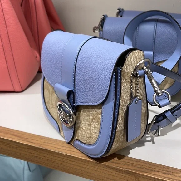 Coach Georgie Saddle Bag In Signature Canvas Light Khaki / Marble Blue - Picture 1 of 16